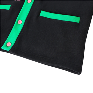 Cardigan en polaire noir AKA, coupe unisexe, noir, vert, rose, boutons sur le devant, veste décontractée de style universitaire de qualité supérieure - Product Image 3