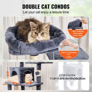 Albero per Gatti da Interno da 160 cm con 2 Cucce, Tiragraffi in Sisal, Amaca e Piattaforme per il Salto, Ideale per Gatti di Taglia Grande - Product Image 3