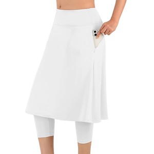 Jupe modeste pour femmes, taille haute, couleur blanche unie, jupe courte en forme de A, respirante, décontractée, écologique, en nylon, à porter en toutes saisons - Product Image 4