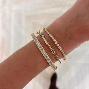 Lab Grown Diamond Mama Name <b>Cuff</b> Bangle <b>Bracelet</b> 14K Solid Gold Minimalist Elegant Luxury Mom <b>Bracelets</b> Custom Jewelry Wholesale - Product Image 6