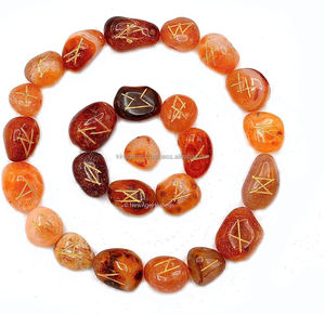 Meilleure qualité 25 pièces cornaline rouge Rune Set Offre Spéciale cristaux de guérison Style Feng Shui gravé Tumbled Agate Runes Pierres précieuses - Product Image 5