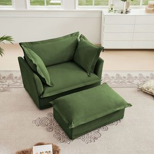 Ensemble de fauteuils de salon spacieux avec ottoman recouvert de tissu, fauteuil rembourré à assise profonde et ottoman large, design élégant de fauteuil. - Product Image 3
