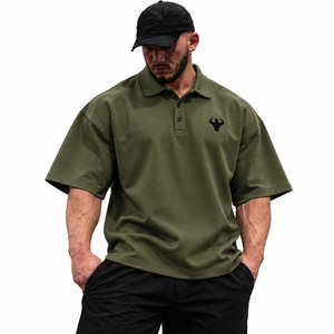 Men's Olive Green Short Sleeve <b>Pump</b> <b>Cover</b> <b>Gym</b> for Shirt Embroidered Logo Casual 100% Cotton Oxford Fabric Breathable - Product Image 1