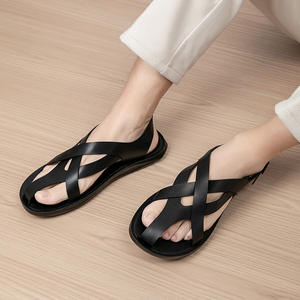 Sandalias Gladiador Tejidas Vintage para Hombre, Primavera 2026, Tacón Bajo, Punta Cuadrada, Zapatos de Playa para Exteriores - Product Image 1