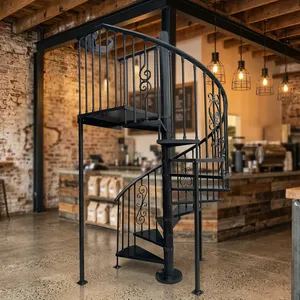 Escalier en spirale en fer avec rampe en fer forgé, design industriel, pour usage intérieur, bar à domicile, fixation par boulons, durable - Product Image 6