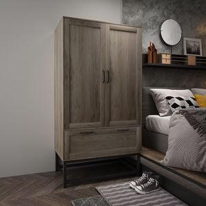 Armadio in Legno Grigio con 2 Ante e 1 Pompa, Realizzato in MDF e Truciolato con Finitura in Triamina - Product Image 4