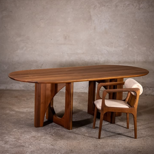 Juego de Mesa de Comedor Ovalada de Madera de Teca Moderna, Mesa de Comedor con Base de Pedestal de Madera Sólida para Hogar, Hotel, Villa, Restaurante de Lujo - Product Image 1