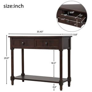 Consolle dal Design Tradizionale con Due Cassetti e Ripiano Inferiore, Tavolino Laterale in Teak MDF Color Espresso per Ingresso, Appartamento, Arredamento Casa - Product Image 3