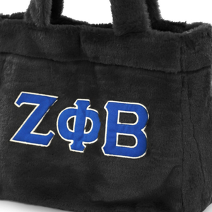 Zeta Phi Beta Fur Tote Bag Black Womens Greek Letter <b>Handbag</b> Plush Carryall Sorority Accessory Stylish Shoulder Bag - Product Image 2