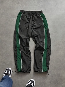 Pantalon décontracté d'hiver pour homme, noir et vert, à rayures latérales, coupe droite, taille mi-haute, en polyester respirant de poids moyen - Product Image 4