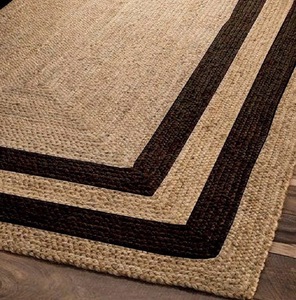 Tapis en jute tissé à la main à poils ras avec bordure blanche, tapis d'intérieur écologique - Product Image 5