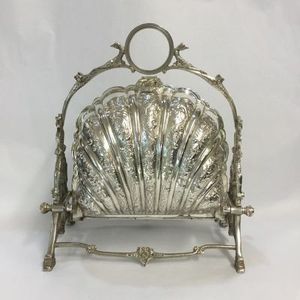 Silver Plated Double Shell <b>Folding</b> Biscuit Barrel Ornate Victorian Style <b>Box</b> Engravings Figurine Topper Airtight Dishwasher Safe - Product Image 1