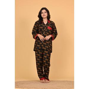Conjunto de Pijama de Verano para Mujer, Hecho a Mano, de Polycrape, con Estampado Indio, Suave, Transpirable, para Todas las Temporadas, Elegante Ropa de Dormir - Product Image 1