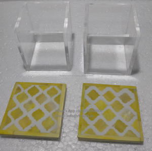 Fregona de madera acrílica de lujo, contenedor de trabajo, tapa acrílica, contenedor de postre azul marroquí, patrón decorativo de diferentes tamaños, planta - Product Image 5