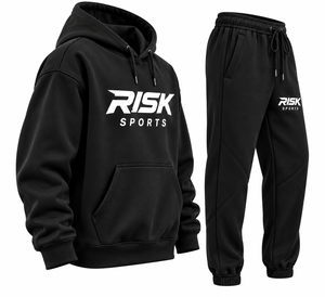 Ensemble de survêtement pour homme noir, sweat-shirt à capuche et pantalon de jogging, avec logo personnalisé sur le devant et taille élastique - Product Image 2