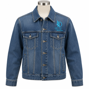 Veste en jean pour homme OARH_INT INDUSTRY, coupe classique, fermeture boutonnée, style décontracté, broderie, vêtement d'automne, bleu délavé - Product Image 1