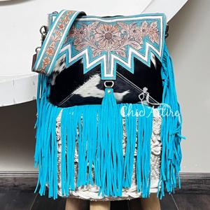 Bolso Bandolera de Cuero Genuino de Vaca con Flecos, Diseño Artesanal, para Mujer, Tendencia de Moda, Western March Expo 2026 - Product Image 1