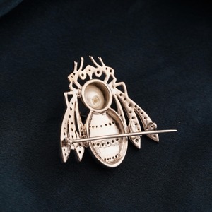 New Arrival Victorian <b>Bee</b> Brooch 12.50ct Diamond Pearl Iced Out Solid Gold Wedding Unique Women's - Product Image 2