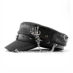 Unisex Ship Anchor Chain Buckle Leather Hat Spring Autumn Sailor Hats Black Beret <b>Cap</b> <b>Men</b> <b>Flat</b> Top Captain <b>Caps</b> - Product Image 4