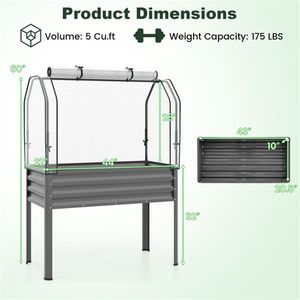 Jardinière surélevée 3-en-1 en métal gris avec couvercle mini-serre, pots et jardinières pratiques - Product Image 3