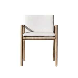 Modern Coastal Outdoor Dining Chair Solid Teak Wood Woven Rattan Backrest Soft Cushion Durable for Garden Patio Furniture - Product Image 2