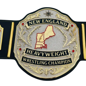 Ceinture de champion de lutte poids lourd de la Nouvelle-Angleterre, qualité supérieure, sangle noire avec plaques or et rouge, ornée d'un arbre et d'un phare - Product Image 6