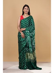 Indian Party Wear Handloom Bandhani Silk <b>Saree</b> for Women - Product Image 5