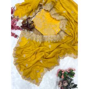 ผ้าไหมซารีสำหรับงานปาร์ตี้ พร้อมงานปักเลื่อมและลายปักดิ้น - Product Image 5