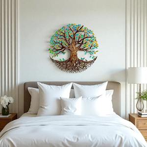 Art mural artisanal ARBRE DE LA VIE avec feuilles colorées et oiseaux pour la décoration murale des hôtels ou de la restauration, pour ajouter une touche de luxe - Product Image 2