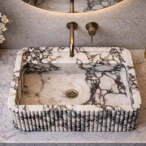 Natural Calacatta Marble Vessel Sink Luxury Stone Modern Rectangle Eco-Friendly Handmade Bathroom <b>Basin</b> Countertop - Product Image 1
