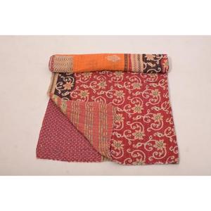 Traditional Cotton Kantha Gudri Handmade Reversible Bed Cover Quilted <b>Throw</b> for Home and Hotel Use - Product Image 2