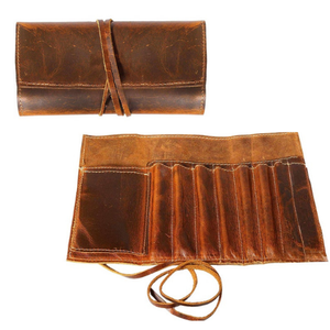 Estuche enrollable de cuero genuino para lápices y pinceles, organizador de bolígrafos, bolsa de almacenamiento para pinceles de artista, regalo de papelería - Product Image 1