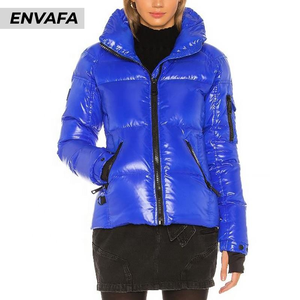 Nueva Chaqueta Corta Acolchada de Algodón Brillante para Mujer, Color Azul, para Invierno - Product Image 2