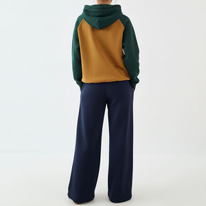 <b>Modest</b> Women Color Block Tracksuit <b>Set</b> 500GSM Cotton Fleece Hoodie Wide Leg Pants Winter Streetwear Wholesale - Product Image 5