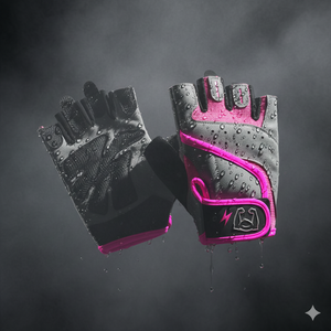 Gants de fitness demi-doigts en maille noirs et roses, anti-humidité, antidérapants, avec sangle de poignet réglable à boucle pour la musculation - Product Image 1