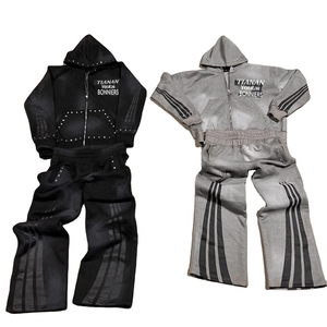 Ensemble de survêtement vintage personnalisé en coton 100 % pour homme, style streetwear, avec pantalon évasé et sweat à capuche – Vente en gros - Product Image 1