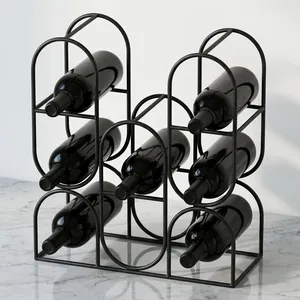 Modern Geometric Metal 8 <b>Bottle</b> Wine <b>Rack</b> Double Tier Standing Organizer Minimalist Design Durable Freestanding Shelf - Product Image 3