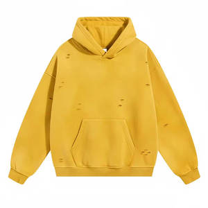 เสื้อฮู้ดดี้โอเวอร์ไซส์สไตล์วินเทจ ผ้าคอตตอนฟอกสี ดีไซน์ขาดรุ่ย พรีเมียม สำหรับฤดูหนาว สตรีทแวร์ลำลอง - Product Image 1