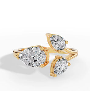 Anillo Floral Abierto de Alta Calidad con Diamante Cultivado en Laboratorio con Corte Pera, Oro de 18K, Venta al por Mayor, Fabricante y Proveedor de Joyería Fina OEM - Product Image 1