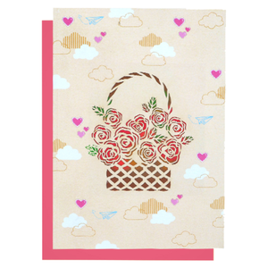 3D Pop up Basket of Roses Greeting <b>Cards</b> / Folk Art Easter Souvenir / Handmade Paper with Gold Stamping and High Quality - Product Image 5
