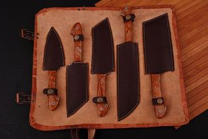 Juego de 5 Cuchillos de Chef de Acero de Damasco, Hechos a Mano, Grado Industrial, Hojas con Bisel Recto, 13 Pulgadas de Largo - Product Image 6