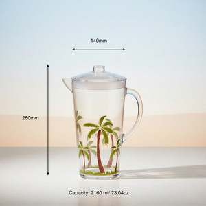 [Holar] Pichet en plastique incassable de 73 oz, motif palmier tropical unique, fabriqué à Taïwan, pour restaurants, hôtels, bord de mer - Product Image 3