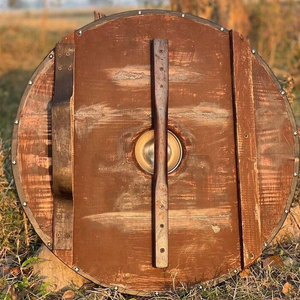 Escudo Redondo de Madera Vikingo Nórdico Duradero, Artesanía Clásica Hecha a Mano para Exhibición Histórica, Disfraces y Decoración del Hogar - Product Image 2