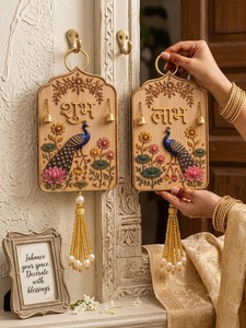 Juego de Adornos de Pared de MDF con Diseño de Pavo Real Tradicional Hecho a Mano, Elegantes Adornos Colgantes para Puerta de Boda India Festiva, Decoración para el Hogar Diwali Pooja - Product Image 3