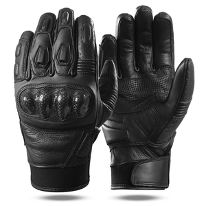 Guantes de Motocicleta de Cuero Negro, Protección Antideslizante, Dedos Completos, Transpirables, Cierre de Velcro, Unisex, para Uso en Exteriores - Product Image 5