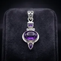 Pendentif en argent sterling 925 avec trois pierres d'améthyste magiques violettes, bijoux faits à la main les plus vendus