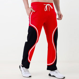 Pantalon de jogging décontracté rouge et noir à blocs de couleur, taille élastique avec cordon de serrage, poches latérales, respirant, poids moyen, idéal pour le printemps - Product Image 2