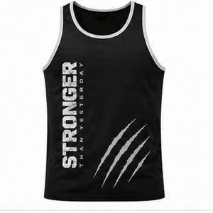 Camiseta Deportiva Negra para Hombre, Modelo Stronger Than Yesterday, Cuello Redondo, Transpirable, Estampada, Sin Mangas, para Gimnasio - Product Image 1