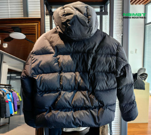 Wash Denim Fabric Puffer <b>Jacket</b> Men Classic Jean Texture Thick Padded Bubble Coat Streetwear Outwear - Product Image 4