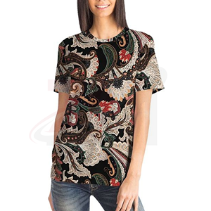 Camiseta de Manga Corta con Cuello Redondo y Estampado Paisley para Mujer, Corte Regular, Estilo Casual, para Todas las Temporadas, 100% Poliéster, Tejido de Tela - Product Image 1